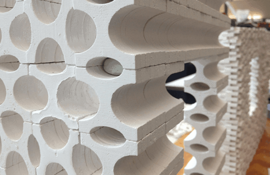 Close up of a modular building blocks made with plaster..