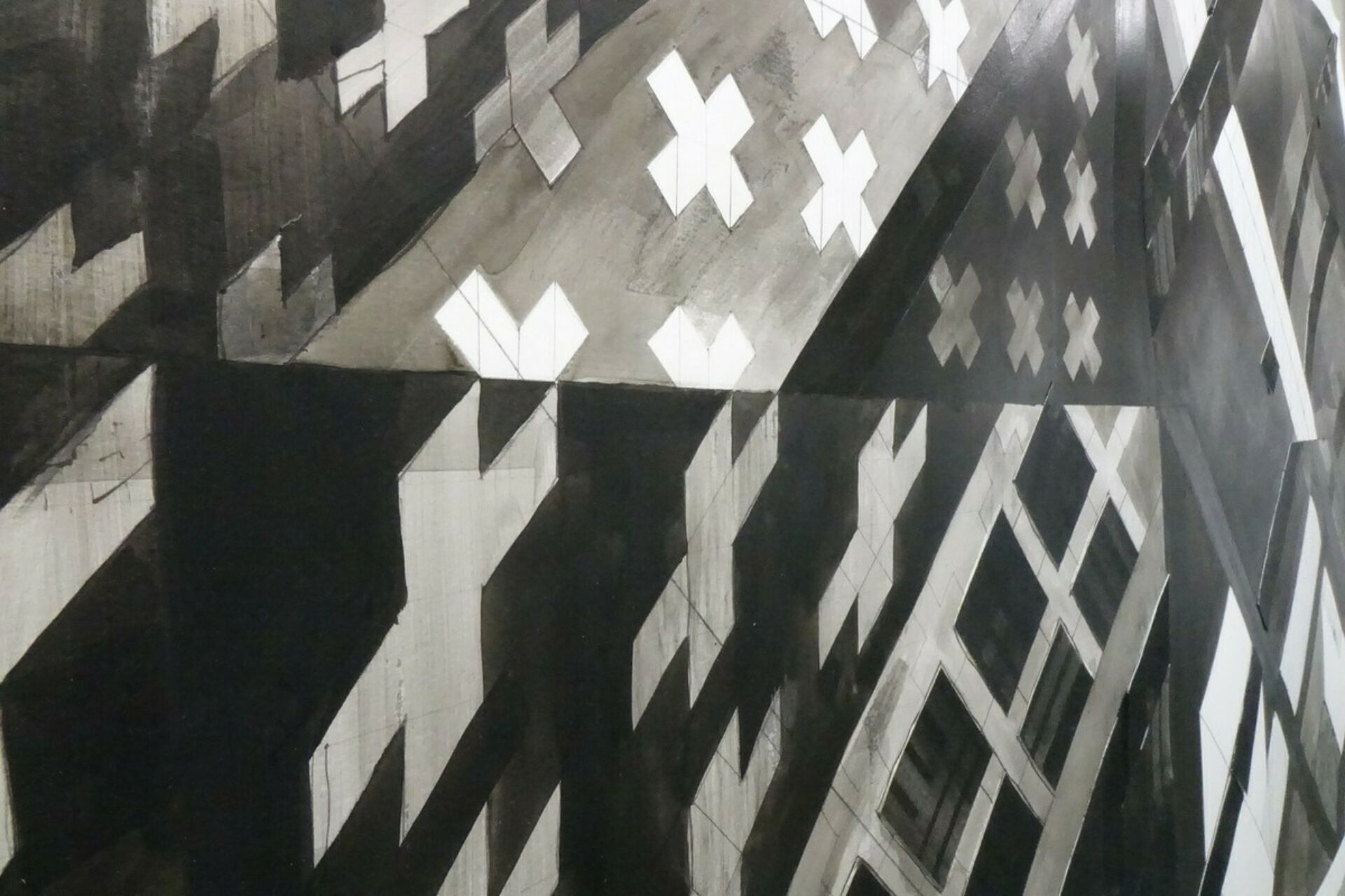 black and white geometric artwork of pluses and grids