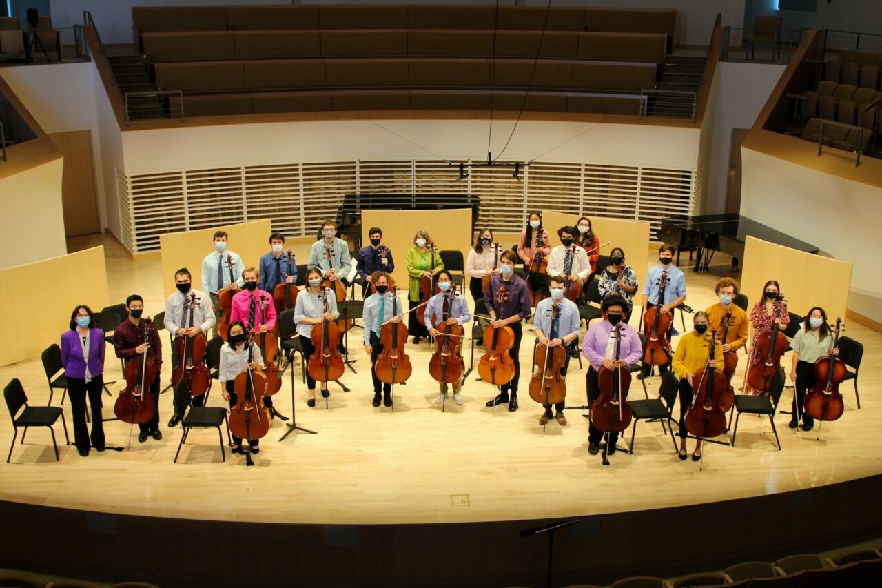 Cello players on stage