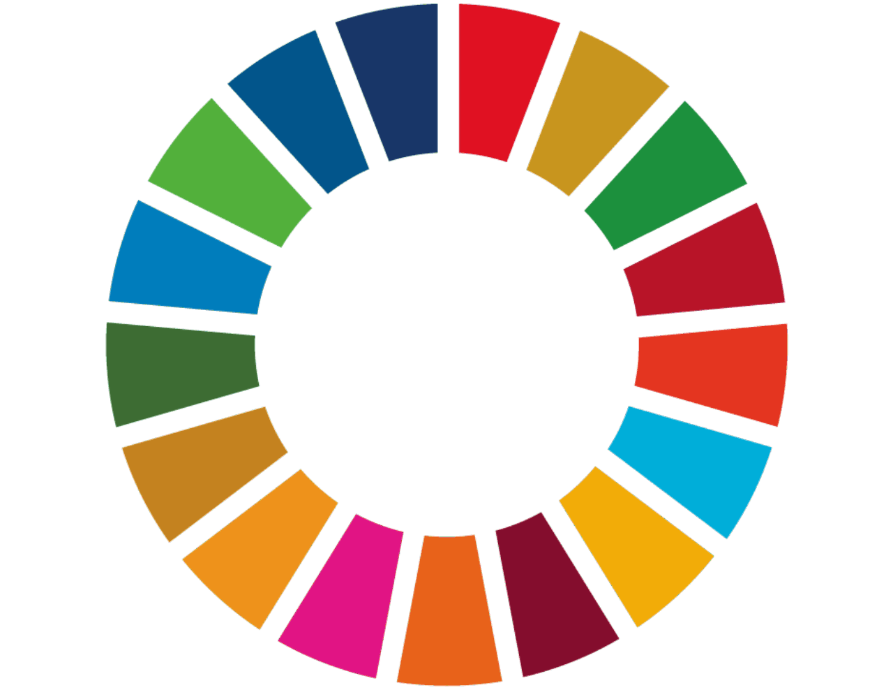 Graphic of a multicolor segmented "Sustainability Wheel"