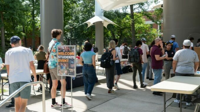 Student welcome outside the Stuckeman School.