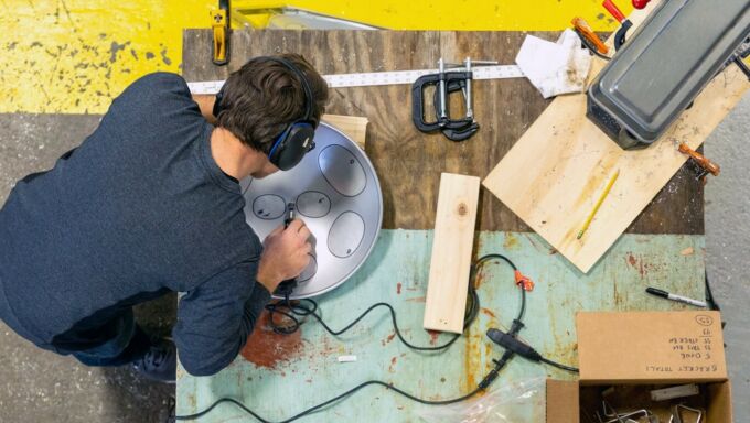 Architecture student working on a section of a structural wall.