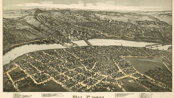 An 1896 map of Oil City, Pennsylvania.