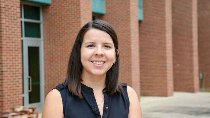 Photograph of Elena Vazquez outside of the Stuckeman Family Building.