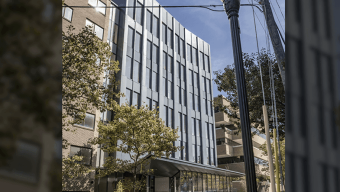 A street view of the new Innovation Hub building in downtown State College.