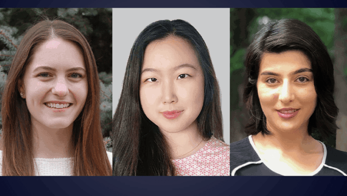 Headshots of Lauren Taylor, Zimeng Chen, and Fahimeh Farhadi