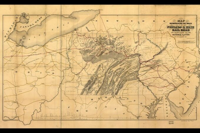 A map of the Philadelphia and Erie Railroads and the connection to the Pennsylvania Anthracite Region, 1852.