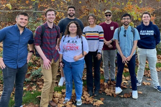 The eight students in LARCH 414: Advanced Design Studio pose during a field trip to Baltimore.