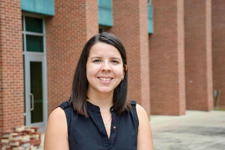 Photograph of Elena Vazquez outside of the Stuckeman Family Building.