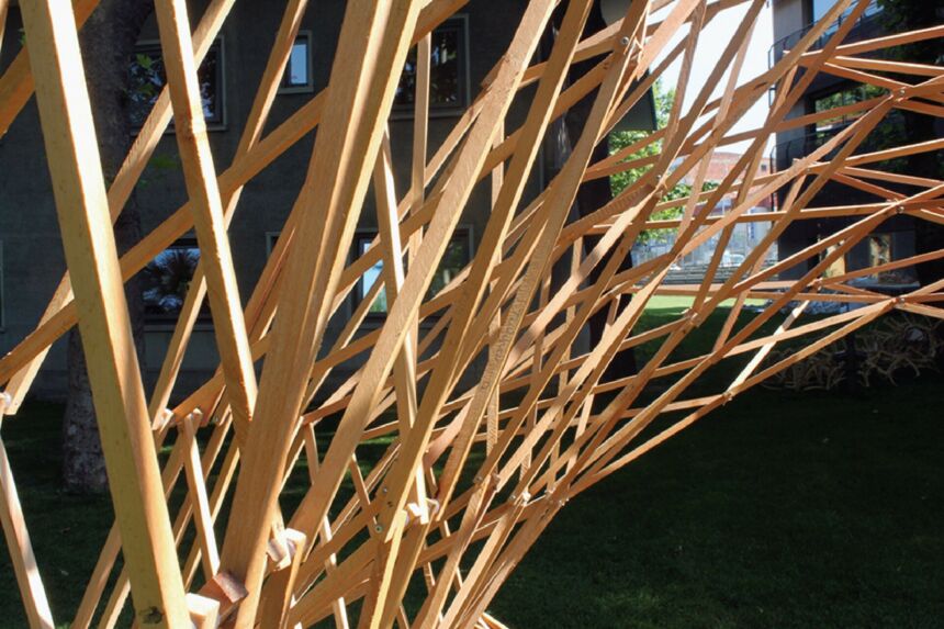 Close view of complex wooden framework