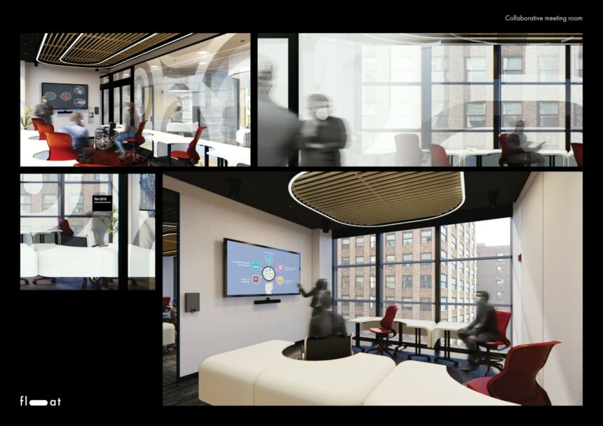 Renderings of post COVID-19 meeting spaces.